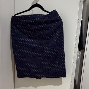 J. Crew Dark Blue Skirt with Red Dots